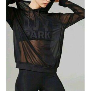 Ivy Park Logo Sheer Mesh Hoodie Womens Size L Large Black Pullover Sporty Party